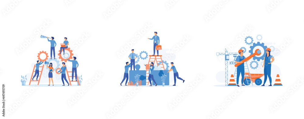 business cooperation concept,  collaboration, teamwork, brainstorming, set flat vector modern illustration