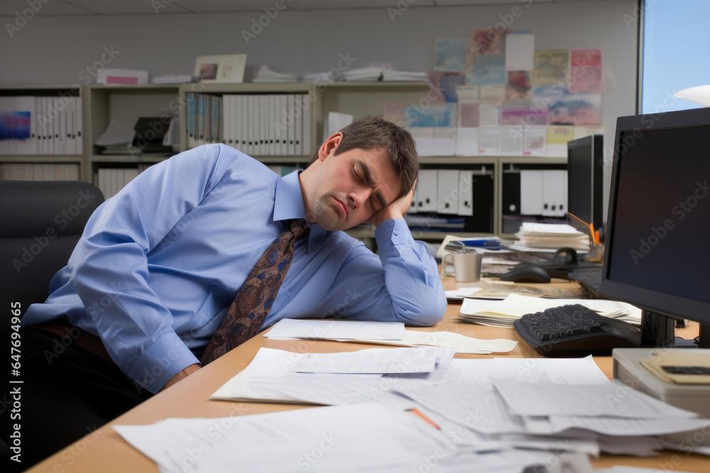 Stressed Businessperson by Workspace Stressed Businessperson by Workspace
