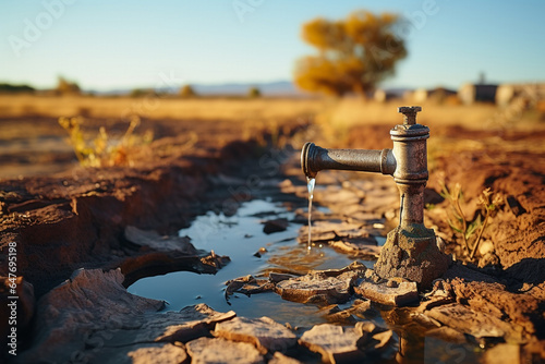 Old water faucet. Drought concept photo