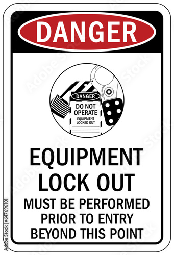 Lock out sign and labels equipment lock out. Must be performed prior to entry beyond this point