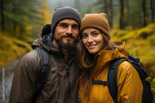 Happy Hikers Embracing Autumn Bliss