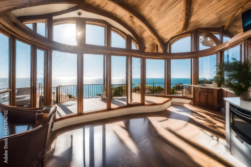 A converted lighthouse residence with a 360-degree view of the coastline at midday. 