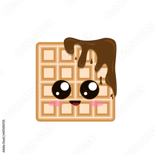 Cute face waffle with chocolate doodle art 