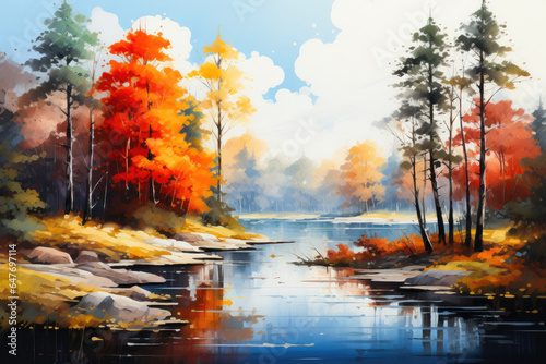 Reflections of Fall  Lakeside Watercolor Wonderland