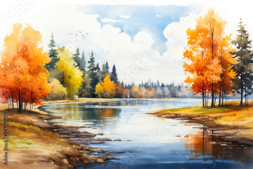 Golden Season's Grace: Lake and Autumn Trees