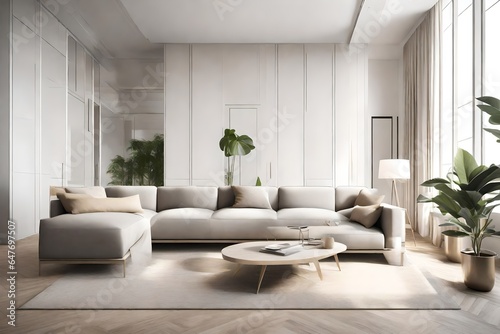  an interior design image with a modern minimalist theme  featuring clean lines  neutral colors  and sleek furniture. 