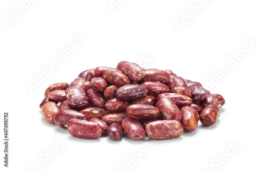 pile of dried red speckled kidney beans isolated on white background