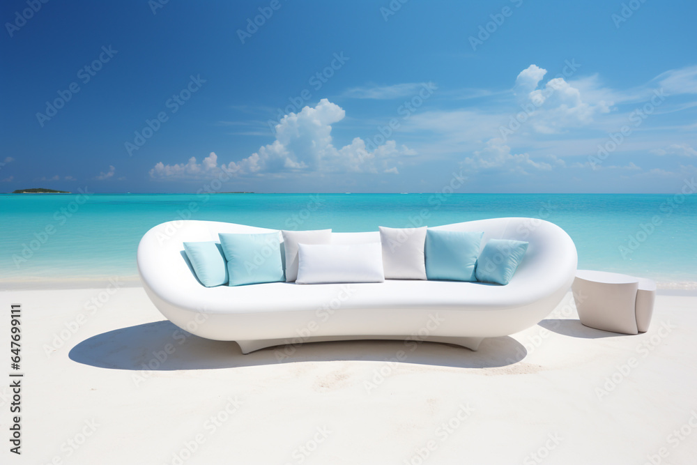 custom made wallpaper toronto digitalCreative modern luxury sofa furniture on the sand beach with the sea background.
