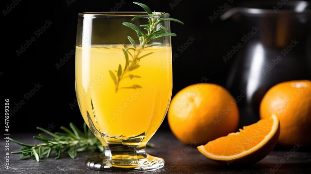 Fototapeta premium Glass of Fresh and Zesty Orange and Ginger Juice, a Refreshing Citrus Burst with a Spicy Kick