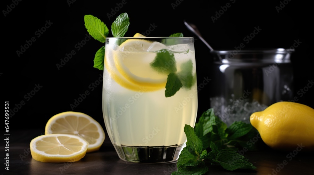 Glass of Freshly Squeezed Lemonade with a Slice of Lemon, a Refreshing and Tangy Summer Drink Glass of Freshly Squeezed Lemonade with a Slice of Lemon, a Refreshing and Tangy Summer Drink