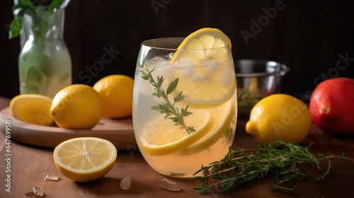 Glass of Freshly Squeezed Lemonade with a Slice of Lemon, a Refreshing and Tangy Summer Drink