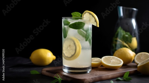 Glass of Freshly Squeezed Lemonade with a Slice of Lemon, a Refreshing and Tangy Summer Drink