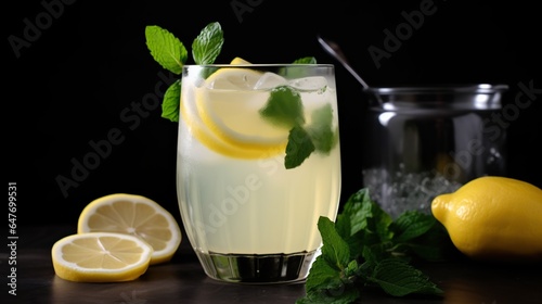Glass of Freshly Squeezed Lemonade with a Slice of Lemon, a Refreshing and Tangy Summer Drink