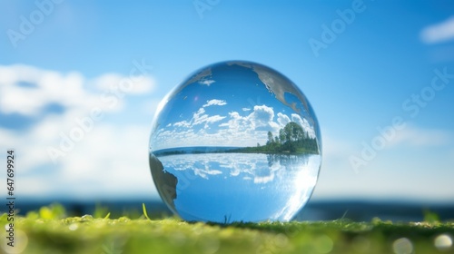 International Day for the Preservation of the Ozone Layer. World Ozone Day. Ozone layer protection. Crystal ball hyper-realistic earth on blue sky background © irissca