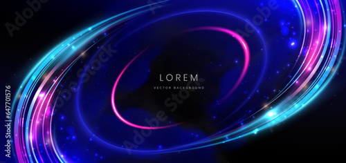 Abstract background luminous swirl neon blue and pink with lighting effect.