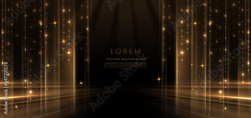 Elegant golden scene diagonal glowing with lighting effect sparkle on black background. Vector illustration