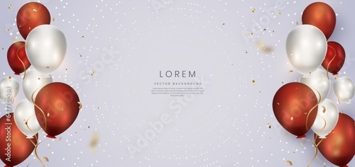 Elegant red and white balloon and ribbon gold. Celebration party happy concept.