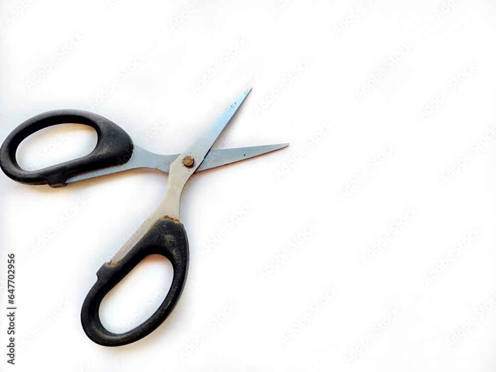 Rusty Used Black scissors isolated on white background Rusty Used Black scissors isolated on white background