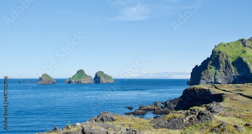 View of many small islands of Westman Islands in Iceland
