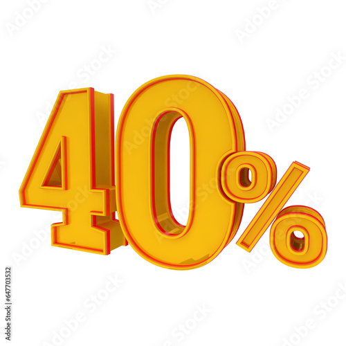 3d golden number 40% percent angled right