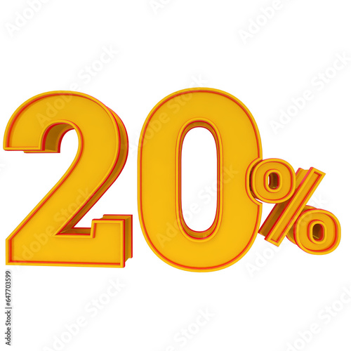 3d golden number 20% percent front view