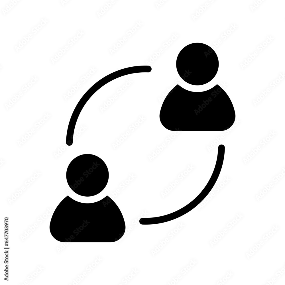 User exchange glyph icon, two people or replacement person, in connect arrow, communication circle trade. Personnel change Staff updating logo. vector illustration. design on white background. User exchange glyph icon, two people or replacement person, in connect arrow, communication circle trade. Personnel change Staff updating logo. vector illustration. design on white background.