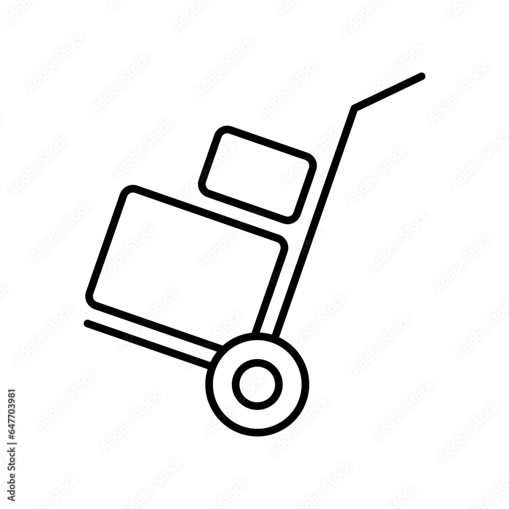 Box trolley line icon, move truck cargo carrier, bag cart delivery, flat luggage suitcase. Packaging Symbol. Hand truck with box vector illustration design on white background. Box trolley line icon, move truck cargo carrier, bag cart delivery, flat luggage suitcase. Packaging Symbol. Hand truck with box vector illustration design on white background.