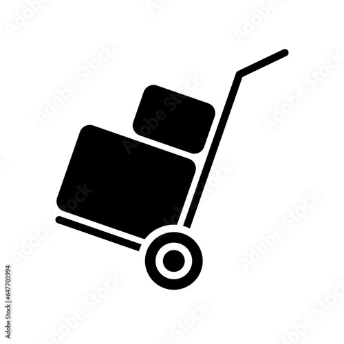 Box trolley glyph icon, move truck cargo carrier, bag cart delivery, flat luggage suitcase. Packaging Symbol. Moving hand truck with box Packages vector illustration design on white background.