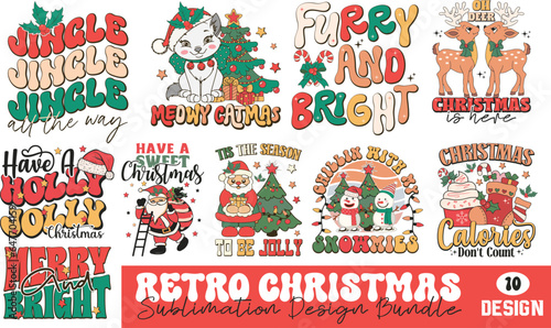 Retro Christmas PNG Sublimation Bundle

