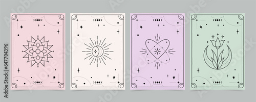 Tarot cards set - esoteric mystical deck design with spiritual symbols. Vector illustration template, boho style © Biscotto Design