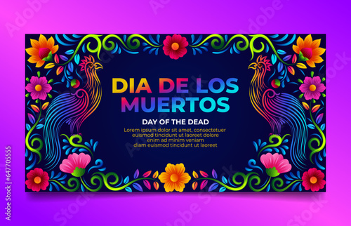 Dia De Muertos Social Media Banner with Bright colorful mexican decorative flower