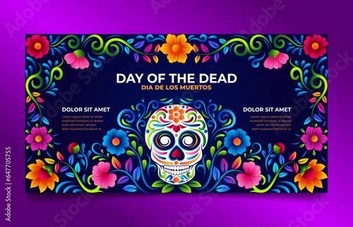 Dia de muertos Social Media Post, Day of the dead sugar skull with mexican floral decoration