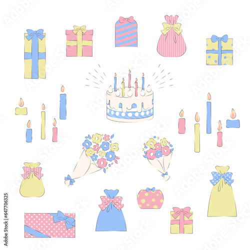 かわいい誕生日ケーキのイラスト素材セット