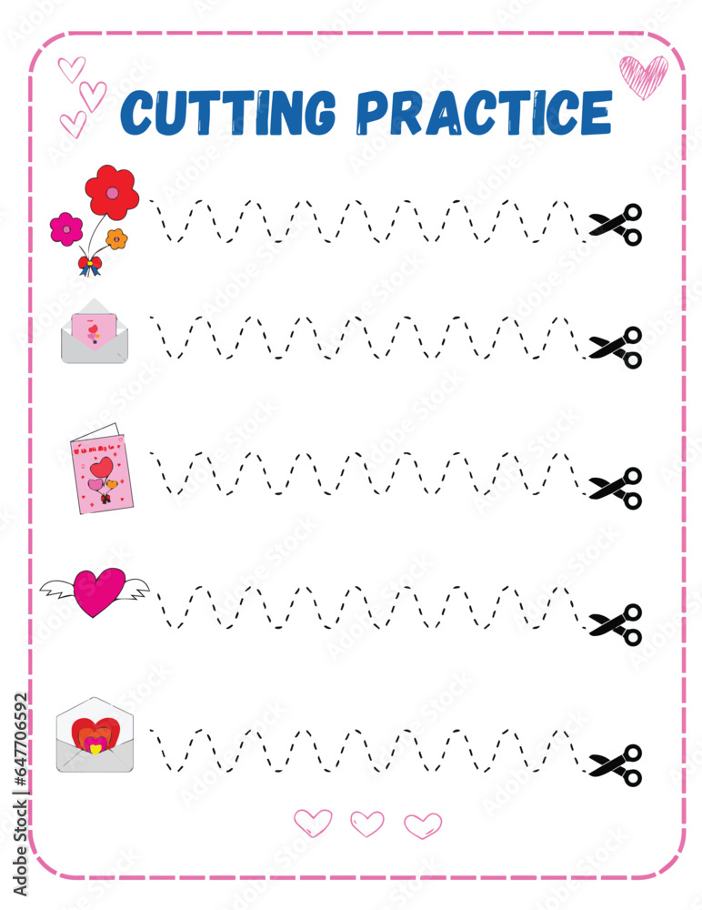 Cutting Practice Worksheet For Kids Stock Vector | Adobe Stock