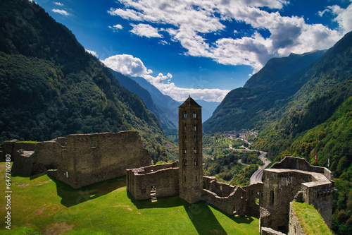 Medieval Castle by drone. Mesocco, Switzerland