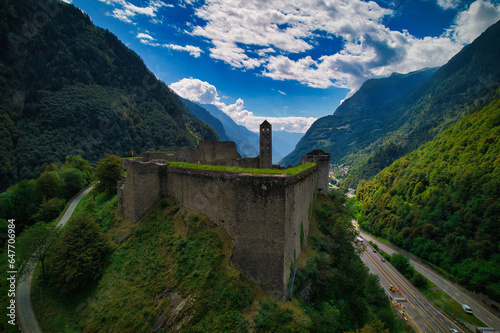 Medieval Castle by drone. Mesocco, Switzerland