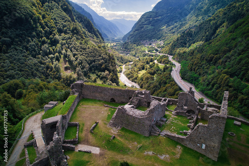 Medieval Castle by drone. Mesocco, Switzerland