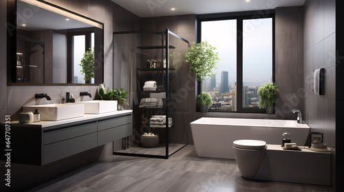 3D rendering  explore a clean and modern residential bathroom and toilet design