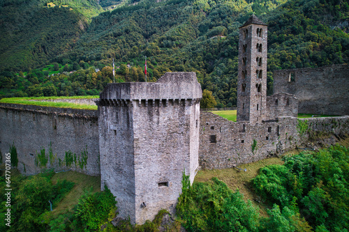 Medieval Castle by drone. Mesocco, Switzerland
