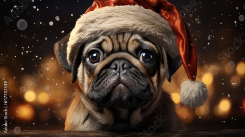 Christmas Dog in Santa hat