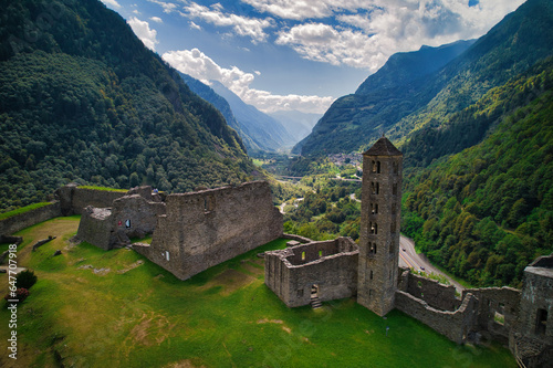 Medieval Castle by drone. Mesocco, Switzerland