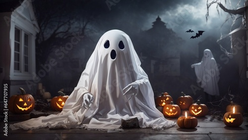Halloween with white scary ghost