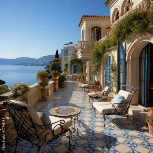 Fototapeta Naklejka Na Ścianę i Meble -  A Mediterranean villas terrace with a breathtaking
