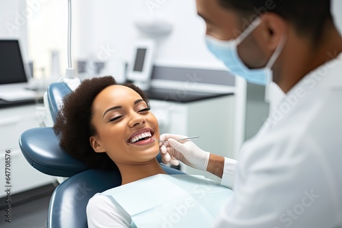 Regular dentist visit. Caries cure. Young woman visiting dentist