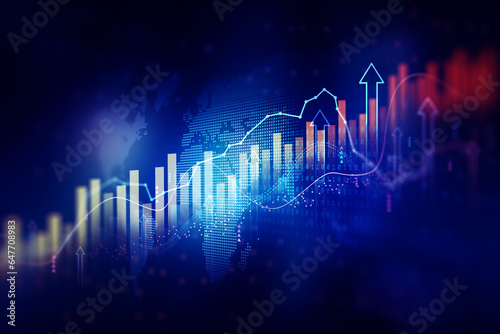 Stock market investment trading graph growth.Investment finance chart,stock market business and Development graph profit, goal achievement.