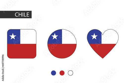 Free Download Chile 3 shapes (square, circle, heart) with city flag. Isolated on white background. - GFXLoad