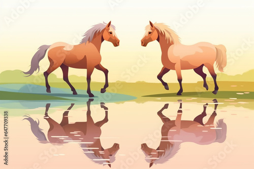 cartoon style of a pair of horses