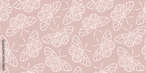 Scattered butterflies pastel vector background, seamless repeat pattern wallpaper