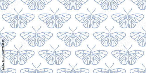 Blue white butterfly vector pattern background, seamless repeat