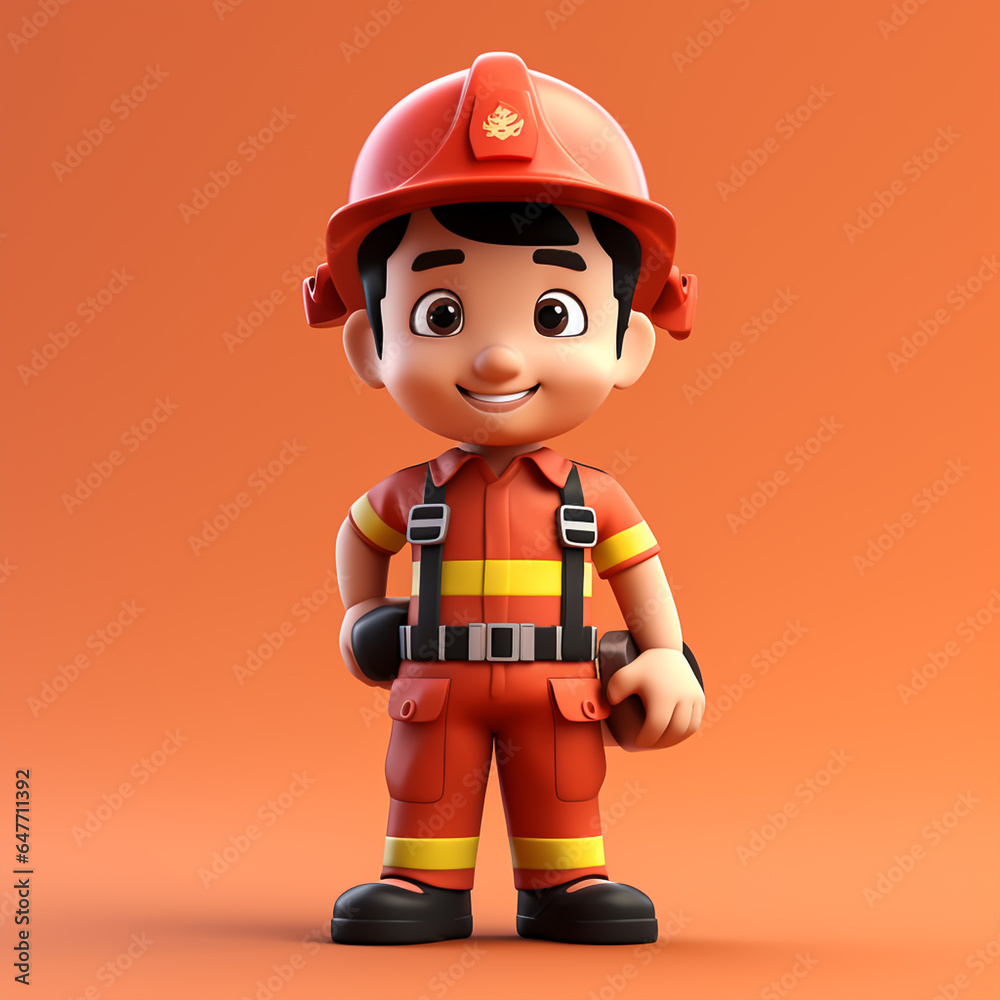 3d fire fighter cartoon character 3d fire fighter cartoon character